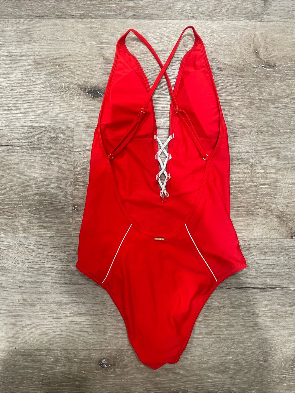 Abercrombie & Fitch Red One Piece Swimsuit Criss Cross Low Back Swim Medium - Picture 2 of 10